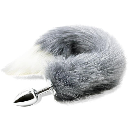 INTOYOU BDSM LINE ANAL PLUG WITH GRAY AND WHITE FOX TAIL