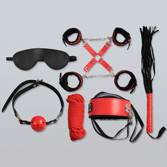 Set de BDSM Secret Play Secret Bondage con 8 Piezas Color Rojo & Negro
