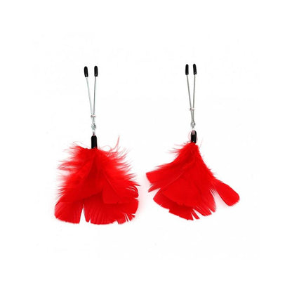 Pinzas para Pezones Rimba Bondage Play Con Plumas Rojas