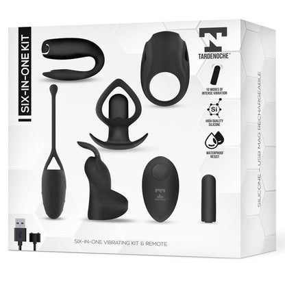 Huevo Vibrador TARDENOCHE SIX-IN-ONE KIT con 5 accesorios