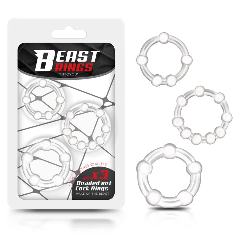 Anillo para el Pene BEAST RINGS Beaded Transparentes Set de 3