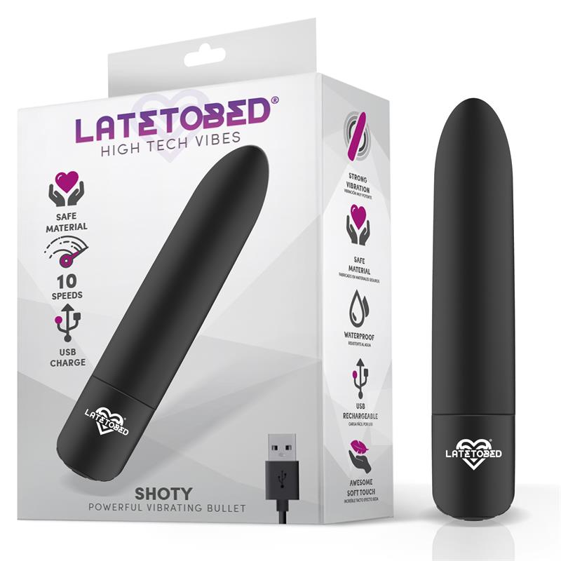 Bala Vibradora LATETOBED Shoty Black con 10 Velocidades USB