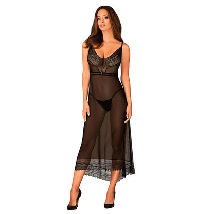 Lencería Sexy Obsessive Estiqua Chemise Largo Negro