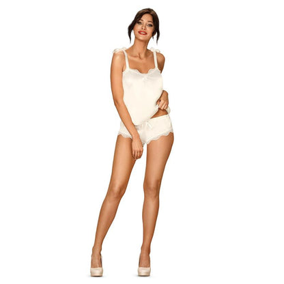 Lencería erótica OBSESSIVE Prima Neve Shortama Set Top y Shorts Blanco