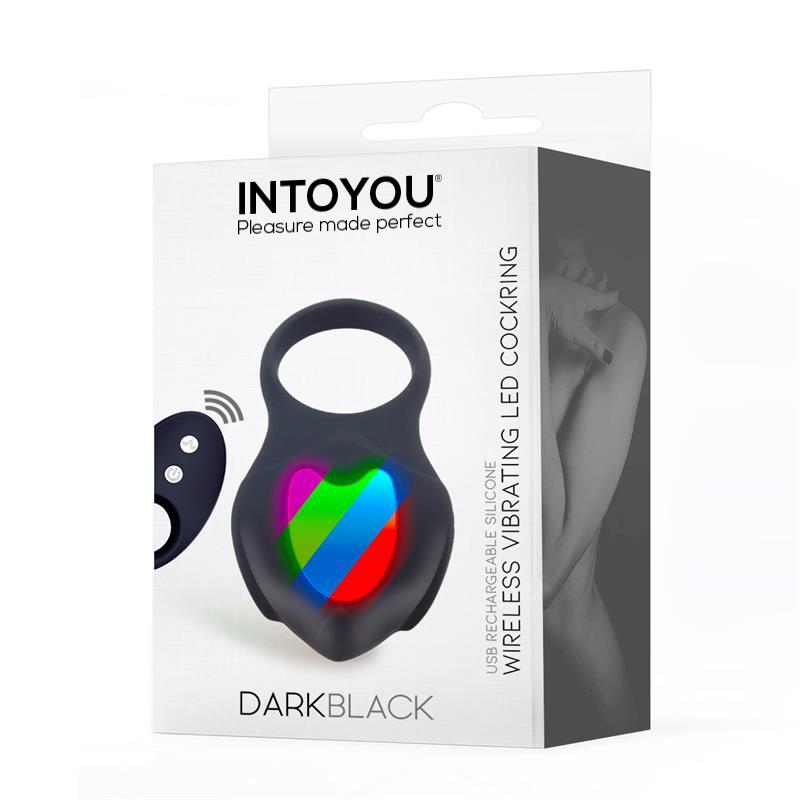 INTOYOU DUNKELSCHWARZER VIBRATIONSRING MIT LED-FERNBEDIENUNG, USB-SILIKON