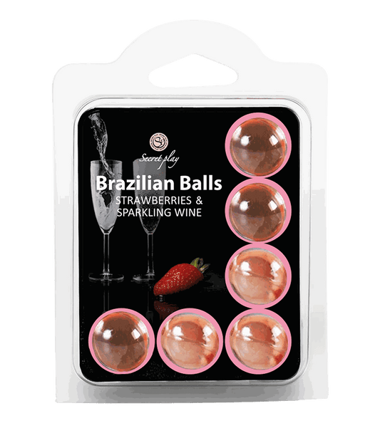 Bolas Lubricantes Secret Play Brazilian Balls Set de 6 Sabor a Fresa & Cava