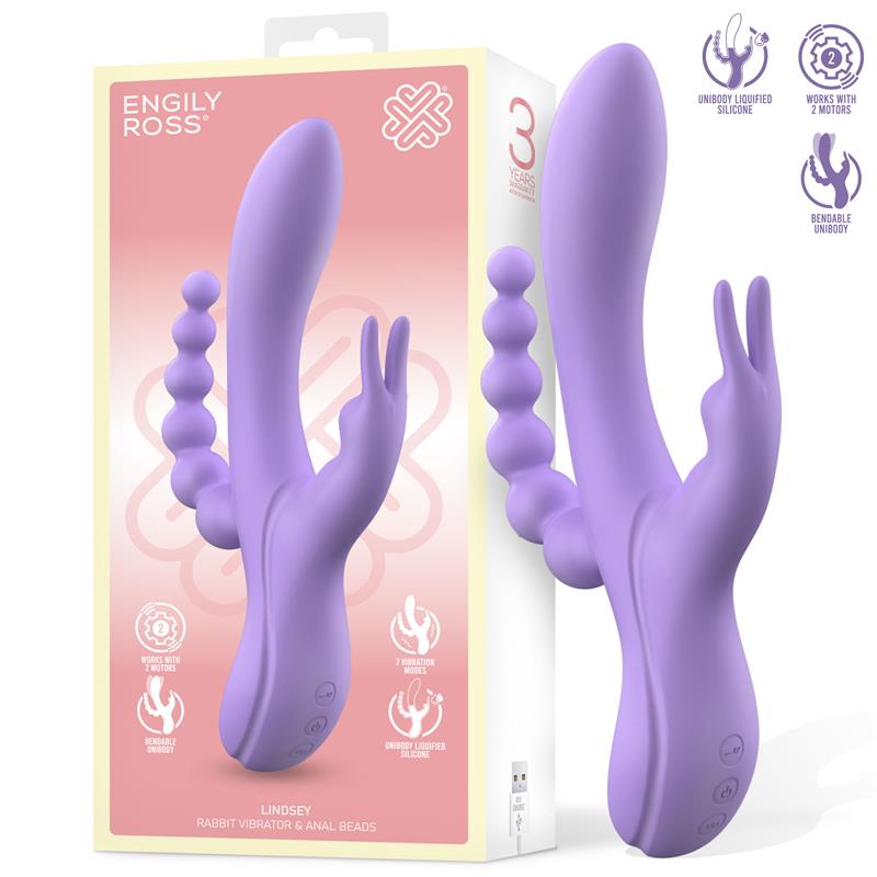 ENGILY ROSS LINDSAY VIBRATOR MIT ANALKETTE, FLÜSSIGER SILIKON-UNIKÖRPER, FLEXIBEL, 2 MOTOREN